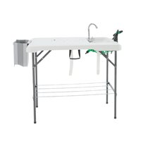 Table à filet pliable pour camping en plein air avec 2 éviers, robinet pliant, pulvérisateur, couteau, poubelle, filet en acier