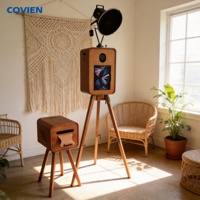 Photomaton en chêne de style vintage avec système Marshall, idéal pour les mariages, les salons professionnels, le marketing et les activités interactives de marque