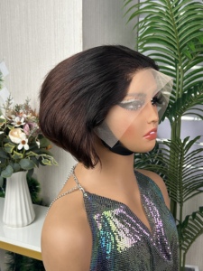 pixie cut <b>Wig</b> 13*4 silk straight Style Brown Ombre Full Head raw Hair Double Weft <b>short</b> pixie cut <b>wig</b> Hair - Product Image 2