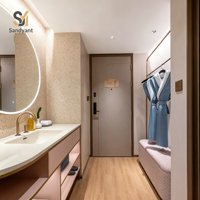 Hotel-Schlafzimmer-Set Hotelmöbel-Fabrik Nachttisch Kommode Hochglanz-Finish Stoffbettgestell Luxus-Resort-Hotel-Schlafzimmer-Set