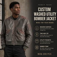 Blouson bomber personnalisé pour homme en coton et nylon délavé, fermeture éclair double sens, poches utilitaires, OEM ODM, veste pour homme