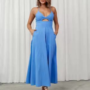 Nouvelles Robes Décontractées en Gros Coupe Trapèze Sexy à Col Halter et Découpes Dos Nu, Robe de Soirée Fendue sur le Devant pour Femme – Collection Été - Product Image 3