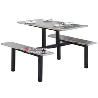 Mobilier de cantine Table de restaurant avec banc Table de salle à manger en fibre de verre de haute qualité et 2 bancs Table de restauration pour 4 personnes