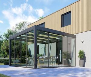 غرفة شمسية زجاجية مقواة للاستخدام في جميع الفصول بتصميم سقف مسطح، تصميم عصري للحدائق والساحات الخارجية، غرفة شمسية زجاجية - Product Image 2