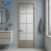 Puerta Interior de Vidrio Esmerilado para Baño, Puerta con Marco de Aluminio con Aspecto Retro