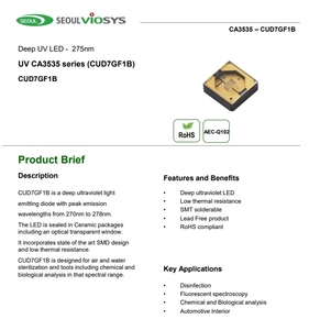 Lampe UV LED métrique SEOUL VIOSYS CUD7GF1B 275 nm 6 V 200 mA 120 35 mm x 35 mm, garantie 5 ans, efficacité lumineuse 86 lm/W pour - Product Image 2