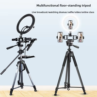 Trépied professionnel pour caméra de sol avec lumière d'appoint, support multi-téléphones pour diffusion en direct, enregistrement vidéo et photographie