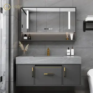 Mueble de pared pequeño de diseño moderno para baño, mueble con lavabo de MDF de 42 pulgadas