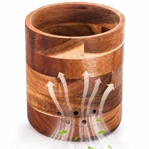 Wooden Garlic Storage <b>Container</b> Cylinder With Ventilation Holes Breathable Moisture Proof Kitchen Desktop Storage Box - Product Image 1