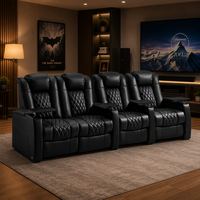 Canapé inclinable quatre places pour home cinéma, extensible, en cuir véritable, avec mousse à mémoire de forme, éclairage d'ambiance, table-bac, inclinable électrique pour le jeu