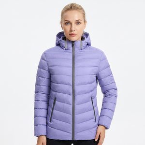 Unisex Hooded Puffer <b>Jacket</b> Winter Warm Quilted Padded Zip-Up Outdoor Coat Solid Color Polyester Regular Fit OEM puffer <b>jacket</b> - Product Image 2