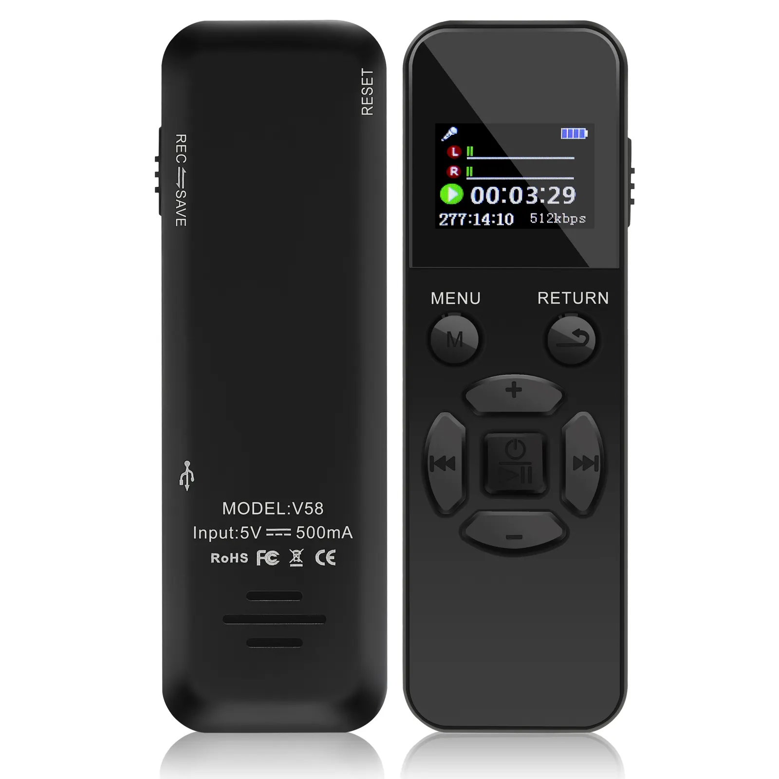 V58 Voice Activated Digital Audio Voice Recorder Mp3 Player 192Kbps Recording WAV 40H Continuous Recording Device