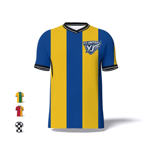 Camisetas de Fútbol de Secado Rápido y Transpirables con Cuello Cruzado Amarillo y Azul, Uniformes de Academia de Fútbol de Manga Corta, Entrega Rápida - Product Image 1