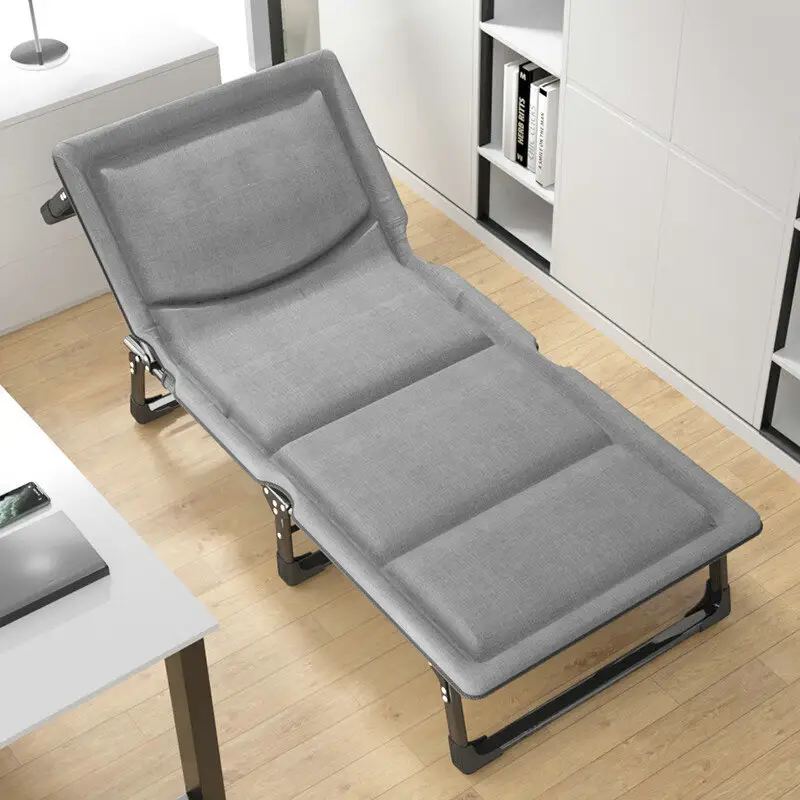 Cama plegable de lujo portátil, diseño moderno, 4 engranajes, ajustable, individual, reclinable, de acero, de Metal, gris claro