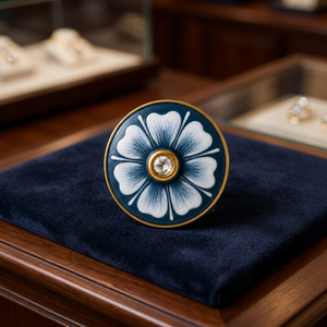 Botones de Lujo Personalizados de Latón Hechos a Mano con Esmalte Meenakari de Jaipur, Flor Azul y Cristal Polki para Hombre, Ideales para Aniversarios y Bodas - Product Image 5