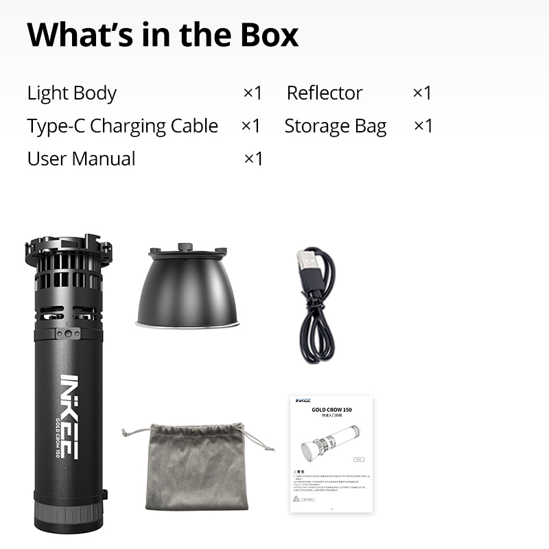 INKEE GC150 Portable 150W Two-Color Temperature Video Flashlight