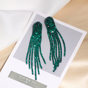 Mạ Vàng đồ trang sức rìa Tua Lớn thả Rhinestone dài tua Bông tai pha lê kim cương dangle thả bông tai - Product Image 4