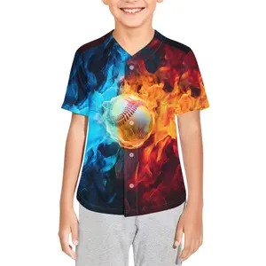 Benutzer definierte Rot Gold-Rot 3D-Muster Design Flame Performance Kinder Baseball Trikots Großhandel Baseball Uniformen Shirts für Jungen Mädchen