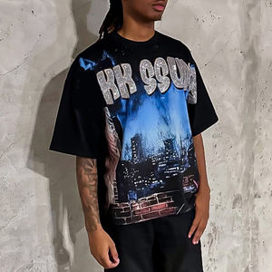 Camisetas de Hombre de Alta Calidad al por Mayor de Fábrica, Estilo Vintage, Impresión DTG, Tejido Grueso, Decoradas con Pedrería, Lavado Ácido - Product Image 2