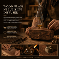 Diffuseur nébulisateur en verre et bois HIITII pour huiles essentielles pures, aromathérapie domestique, silencieux, faible consommation, fonction de minuterie, garantie 1 an