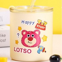 Ins Style Cartoon Bear Glass Cup High Value Cute with Paille Coffee Cup Girls Couple Glass Water Cup