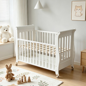 Classic Design White Wooden Sleigh Baby Crib Safety Rails Nursery Baby <strong>Cot</strong> <strong>Bed</strong> <strong>With</strong> Storage <strong>Drawer</strong> - Product Image 2