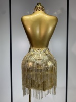Robe courte transparente à paillettes et franges pour fête d'anniversaire de femme, spectacle de danse, nouvelle mode sexy, costume de scène doré scintillant