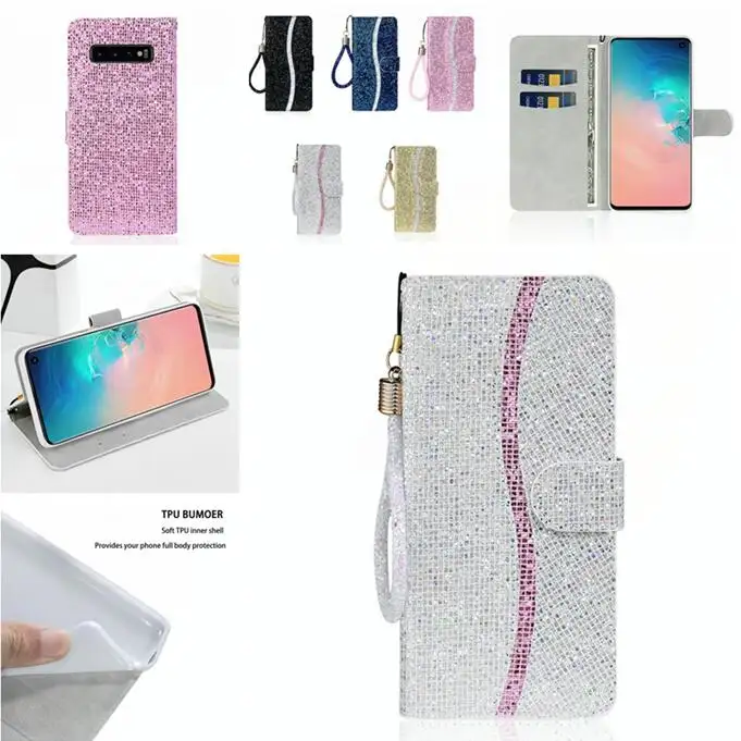 Wallet Bling Glitter Leather Cover For Samsung Galaxy S22 Plus S21 Ultra S20 NOTE 20 Ultra A21S A51 Card Slot Flip Pouch Case