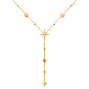 Collana <span class=keywords><strong>con</strong></span> Stella a Otto Punte <span class=keywords><strong>in</strong></span> Acciaio Inossidabile Incastonata di Diamanti per Donne, Catena Regolabile per Clavicola <span class=keywords><strong>con</strong></span> Piccole Perle Dorate - Product Image 2