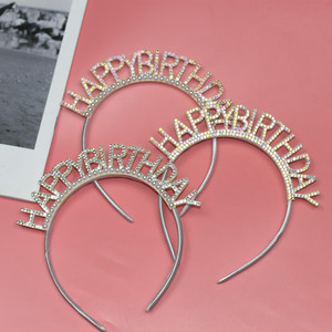 Happy Birthday Crystal Rhinestone <b>Headband</b> Women Party Birthday Props Letter Design High Quality Plastic Material - Product Image 1