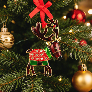 Adorno de Reno Navideño, Colgante de Metal con Pedrería y <span class=keywords><strong>Esmalte</strong></span>, Adorno para Árbol de Navidad - Product Image 1