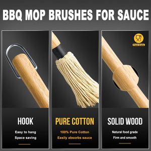 Brosse à badigeonner pour barbecue avec têtes interchangeables, manches en bois, en coton, pratique pour le miel, <span class=keywords><strong>les</strong></span> épices et l'huile - Product Image 4