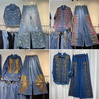 Ensemble 2 pièces de luxe pour femme : veste en jean à manches longues imprimée de sequins et pantalon large – Collection Boutique Streetwear