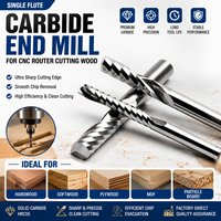 Fraise en spirale à une dent en carbure monobloc à coupe ascendante pour routeur CNC, pour le bois, l'acrylique, le PVC, le MDF, la découpe de plastique, OEM