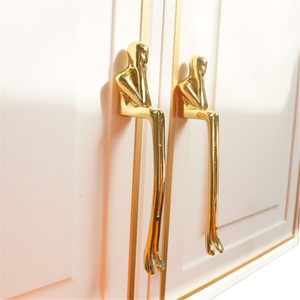 Modern metal humanoid simple wardrobe door <b>cabinet</b> drawer light luxury thinker golden <b>cabinet</b> long handle - Product Image 3