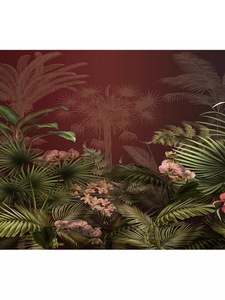Papel de Parede Tropical Pintado à Mão Americano com Flores e Zebras para Design de Salas de Exposição em Clubes - Product Image 5