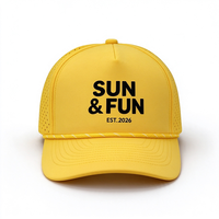 Casquette de baseball unisexe en toile perforée à séchage rapide, 6 panneaux, visière incurvée, fermeture snapback, lettrage imprimé 3D, jaune vif, 100 % polyester