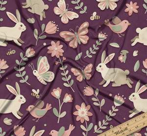 Tissu d'ameublement premium imprimé lapin et floral au mètre, motif jardin, textile pour canapé, chaise, coussin et décoration - Product Image 3