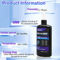 Adhésif UV sans ombre Zhanlida 310, 250 ml, séchage rapide, transparent, durcissement UV, imperméable, pour artisanat en acrylique et panneaux PC résistants