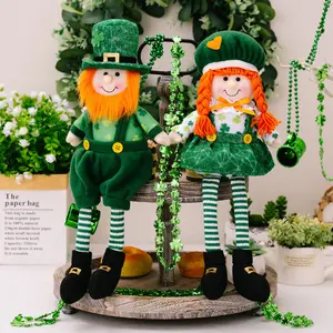 Decoração retrátil para o Dia de São Patrício, boneco de pelúcia em pé, boneco de trevo da sorte, Tomte Gnome, elfo da sorte da Irlanda, brinquedo de pelúcia