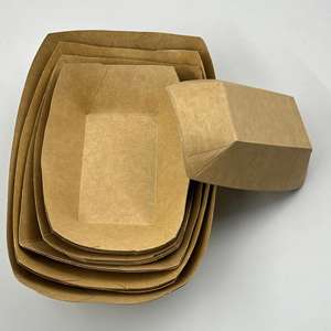 Bandeja de Papel Kraft Desechable Personalizada con Recubrimiento de PE, Contenedor de Papel para Comida Rápida, Bandeja de Kraft Natural - Product Image 3