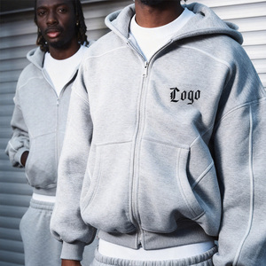 Set Personalizzato OEM di Felpe con Zip e Pantaloni da Jogging, Tuta Oversize Grigia da <span class=keywords><strong>Uomo</strong></span>, Abbigliamento Streetwear, Produttore di Tute Sportive - Product Image 2