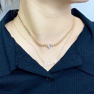 Double chaîne Bijoux de mode personnalisés Pendentif cœur en cristal lettre de bébé plaqué or pour les femmes Style classique pour les mariages et les cadeaux - Product Image 4
