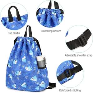 Custom Kids Shark Print Zipper Closure Waterproof Nylon Backpack-Portable Outdoor <b>Swim</b> & Gym Sack <b>Bag</b> for <b>Boys</b> & Girls - Product Image 2