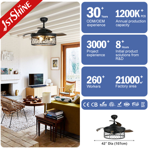 1stshine Ventilateur de Plafond Design Fer Pliable PC Lames Télécommande 42 Pouces Rétractable Ventilateur de Plafond Lumière - Product Image 1
