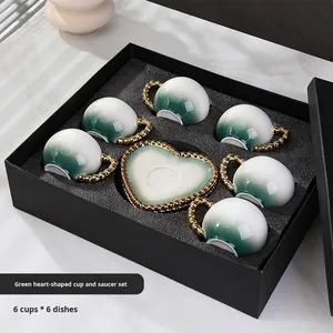 6 ly 6 đĩa Cà Phê Cốc đĩa Hộp Quà Tặng đặt nhà sử dụng ánh sáng sang trọng Retro xử lý hình trái tim màu gradient gốm - Product Image 6