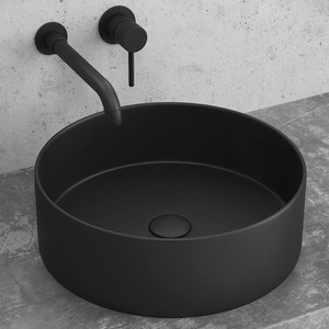 Litos-0006B Kamalu Lavabo da Appoggio Rotondo in Ceramica Nero Opaco 35cm - Product Image 2