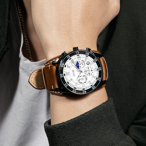 Reloj cronógrafo para hombre, reloj de pulsera multifunción con fase lunar y correa de cuero, reloj deportivo de cuarzo resistente al agua hasta 30M - Product Image 2