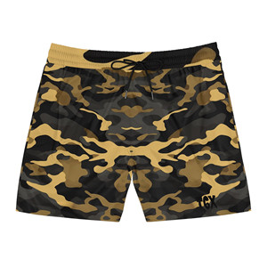 <b>Mens</b> Mid-Length Swim <b>Shorts</b> Black and Gold <b>Camo</b> - Product Image 1