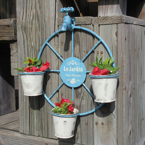 Grand support à fleurs en fer enduit de poudre durable moderne vintage Kit de support en fer forgé pour le <span class=keywords><strong>jardin</strong></span> et la maison Seau en métal <span class=keywords><strong>bleu</strong></span> pour l'intérieur - Product Image 5